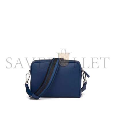 PRADA LOGO-EMBOSSED SAFFIANO LEATHER BAG IN BLUETTE 2VH152 (24*18*6cm) 